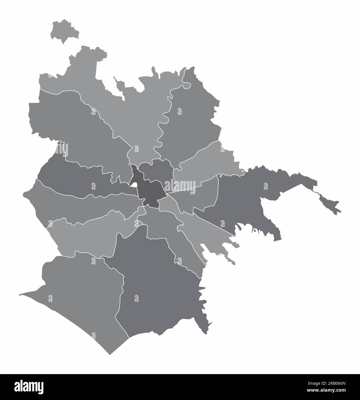Verwaltungskarte von Rom isoliert auf weißem Hintergrund, Italien Stock Vektor