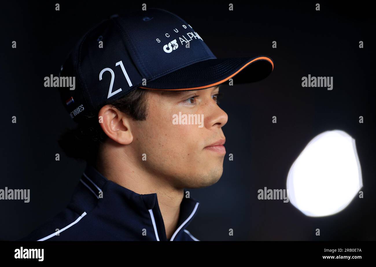 Silverstone, England. 06.07.23. Scuderia AlphaTauri Fahrer Nyck de Vries auf der Koppel Tag vor dem Großen Preis von Großbritannien 2023. Kredit: Bradley Collyer/Alamy Live News Stockfoto