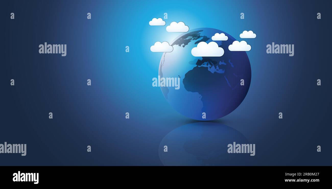 Blue Earth Globe und Wolkenhimmel – Vorlage für Poster, Flyer, Postkarten oder Webbanner Stock Vektor