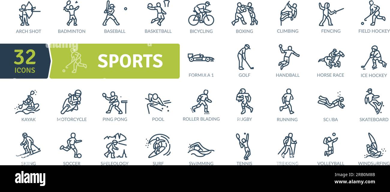 Sport-Icons-Paket. Symbole für dünne Linien festgelegt. Einfache Vektorsymbole Stock Vektor