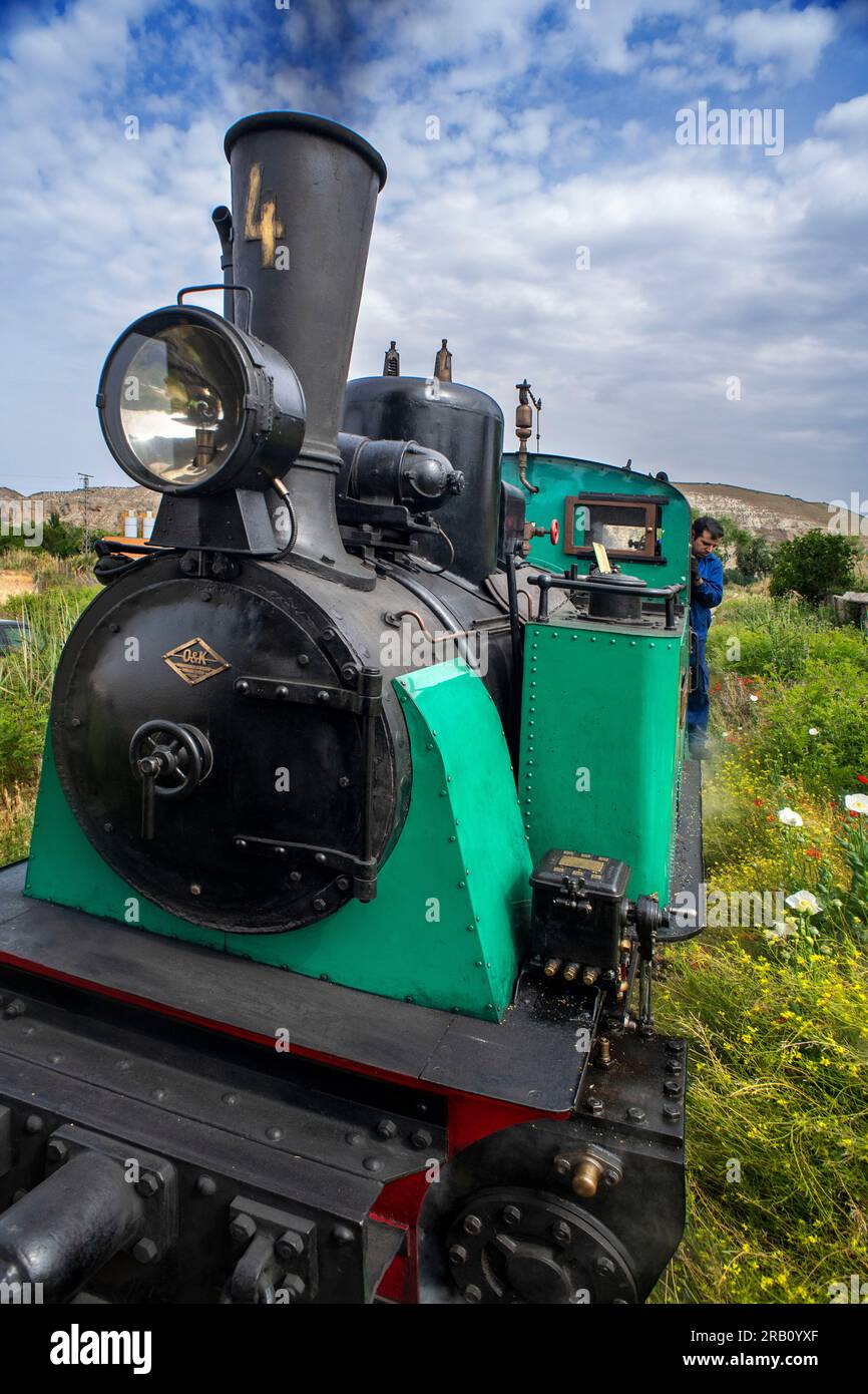 Aliva Nr. 4 Lokomotive im El Tren de Arganda Zug oder Tren de la Poveda Zug in Rivas Vaciamadrid, Madrid, Spanien 1990 eine Gruppe von Eisenbahnunternehmen enthu Stockfoto