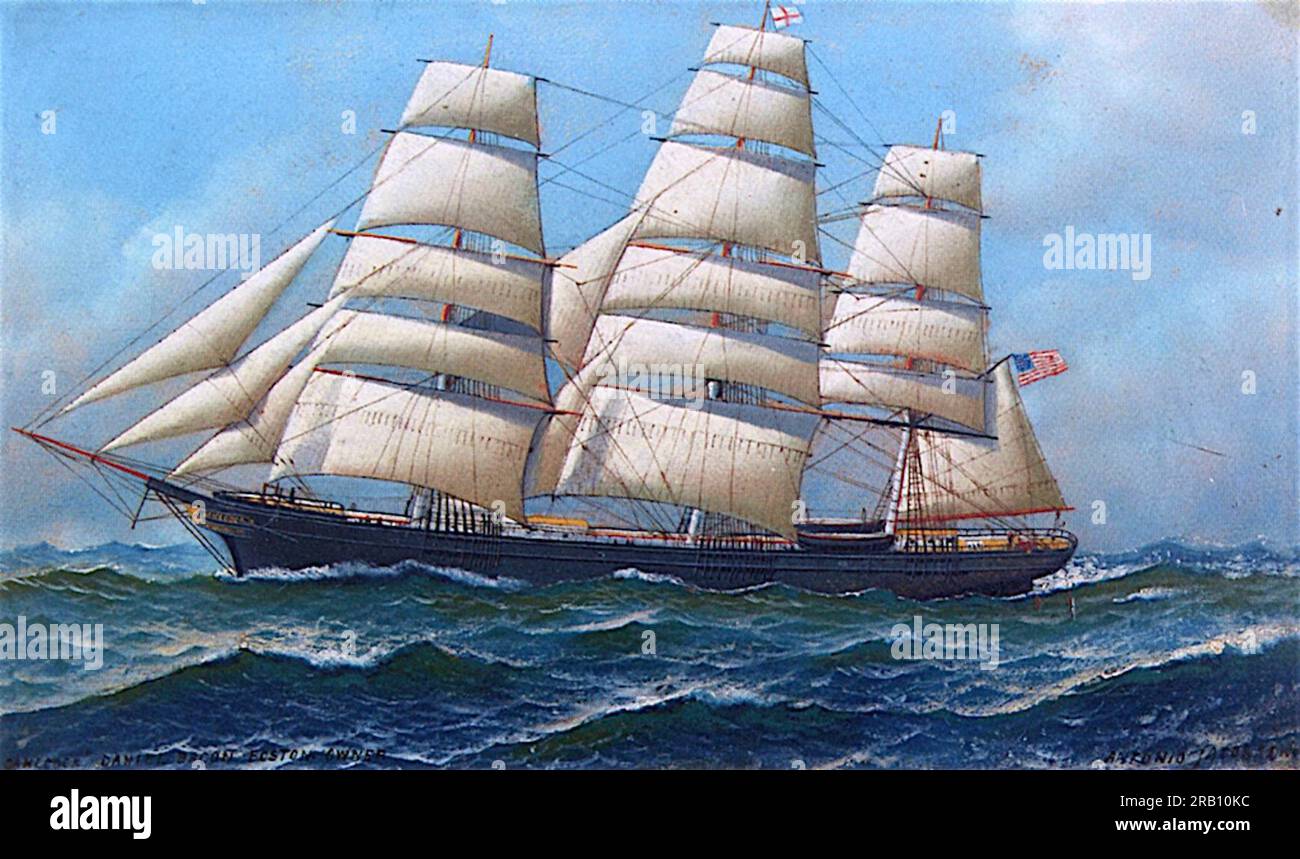 Das amerikanische Clipper-Schiff Gamecock Under Full Sail 1918 von Antonio Jacobsen Stockfoto