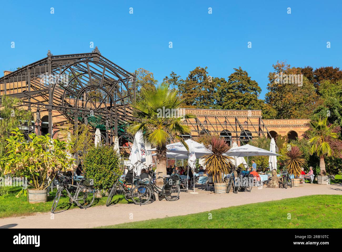 Café im Botanischen Garten, Schlossgarten, Karlsruhe, Baden-Württemberg, Deutschland Stockfoto