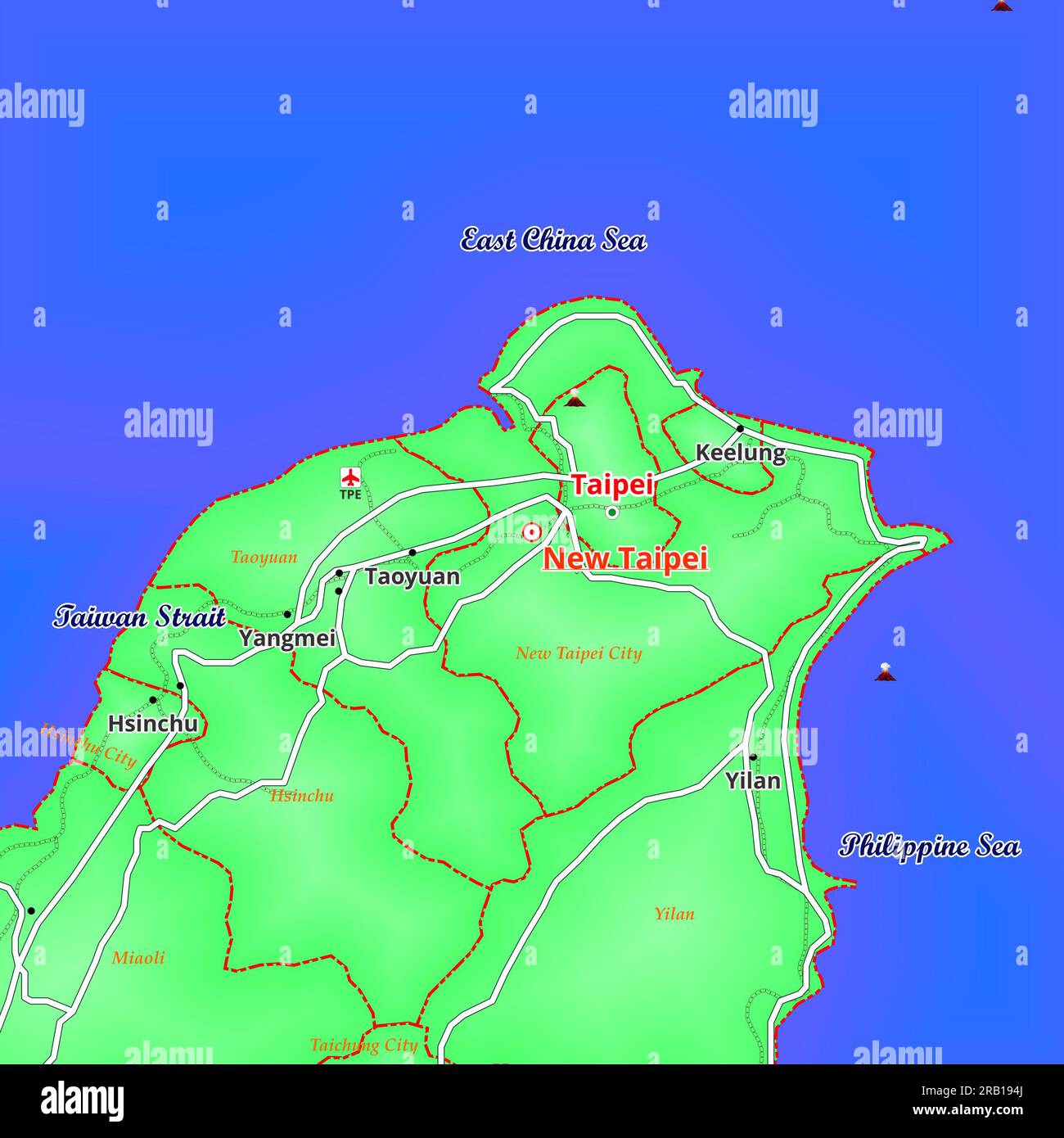 Karte von New Taipei City in Taiwan Stockfoto