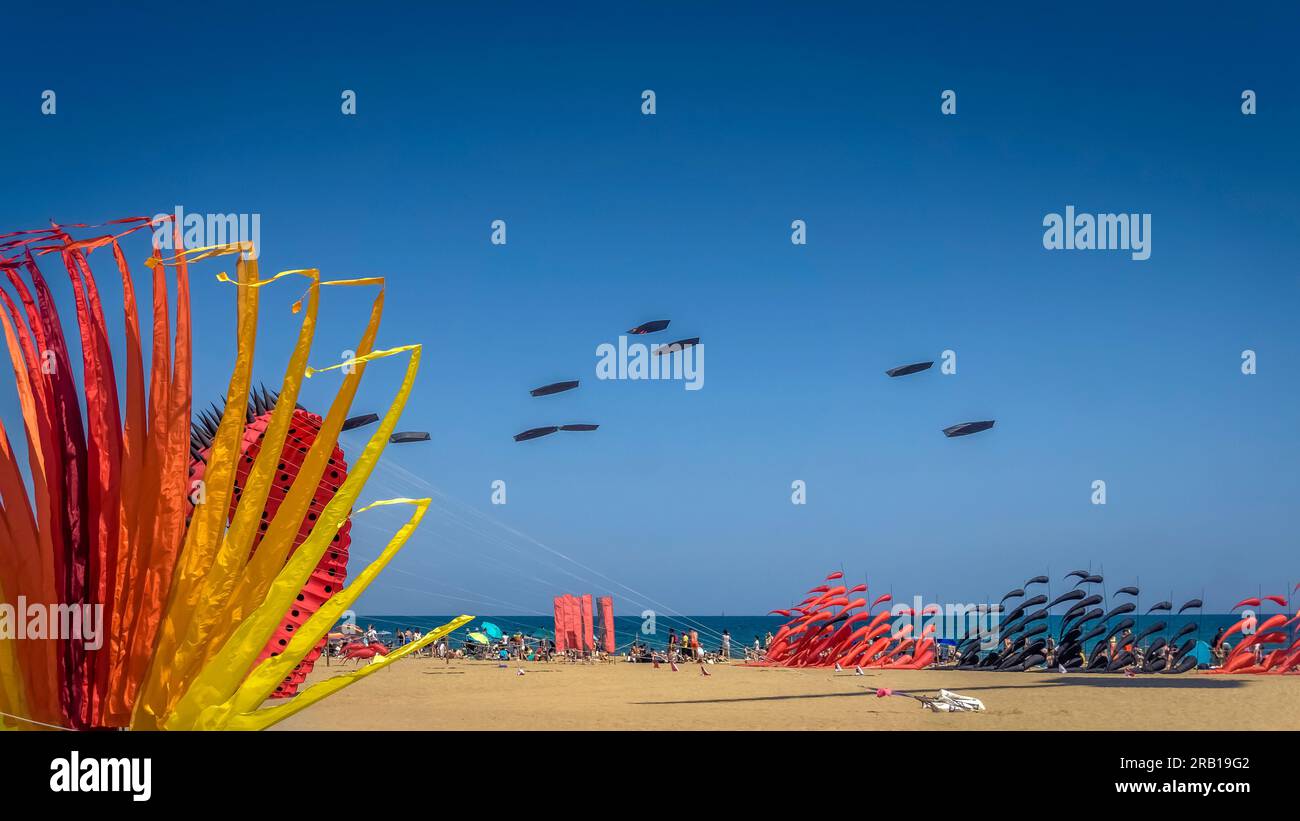 Festival de cerf volant in Narbonne Plage. Stockfoto