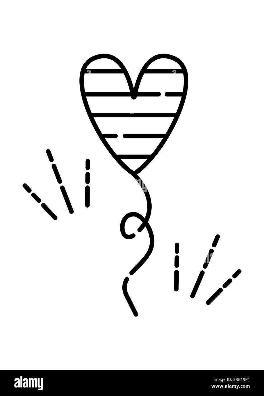 Luftballon in Herzform, Vektorsymbol mit schwarzer Linie Stock Vektor