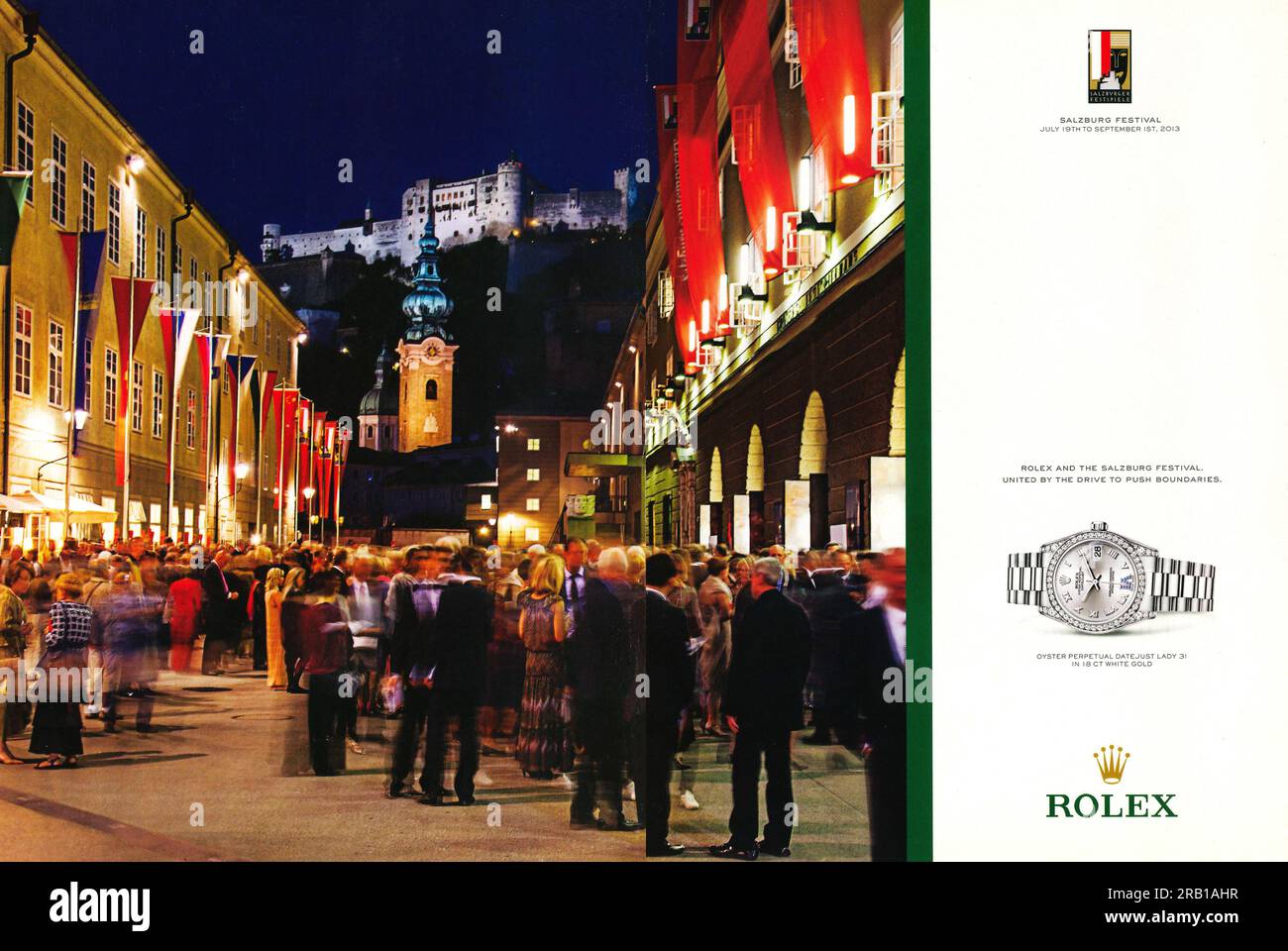 2013 Rolex Oyster Perpetual Datejust Lady 31 in 18 karat Weißgold-Print. Salzburger Festival Rolex Werbespot Stockfoto