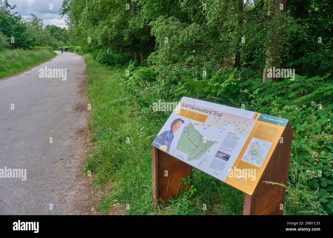Informationstafel über den RAF Hednesford Trail in Cannock Chase, Staffordshire Stockfoto