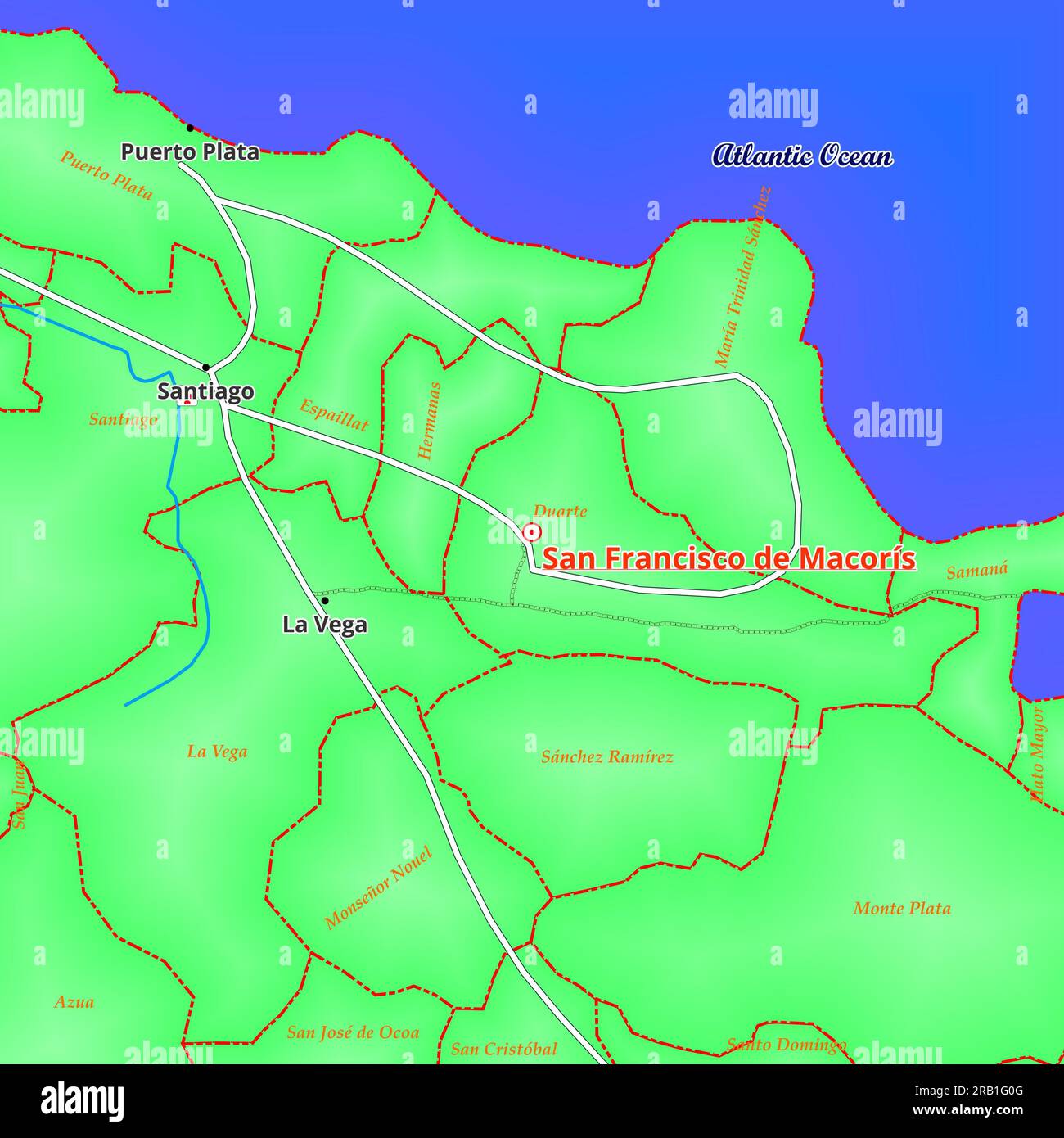 Stadtplan von San Francisco de Macorís in der Dominikanischen Republik Stockfoto