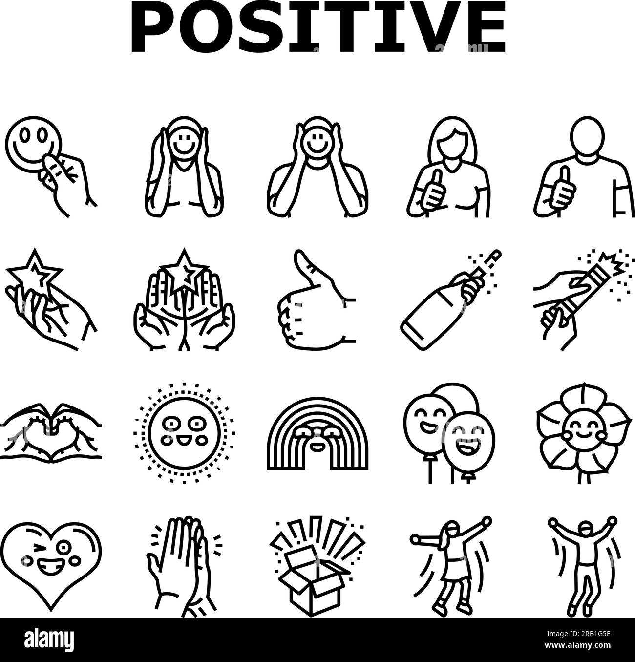 Symbole für positives, fröhliches Lächeln setzen den Vektor Stock Vektor