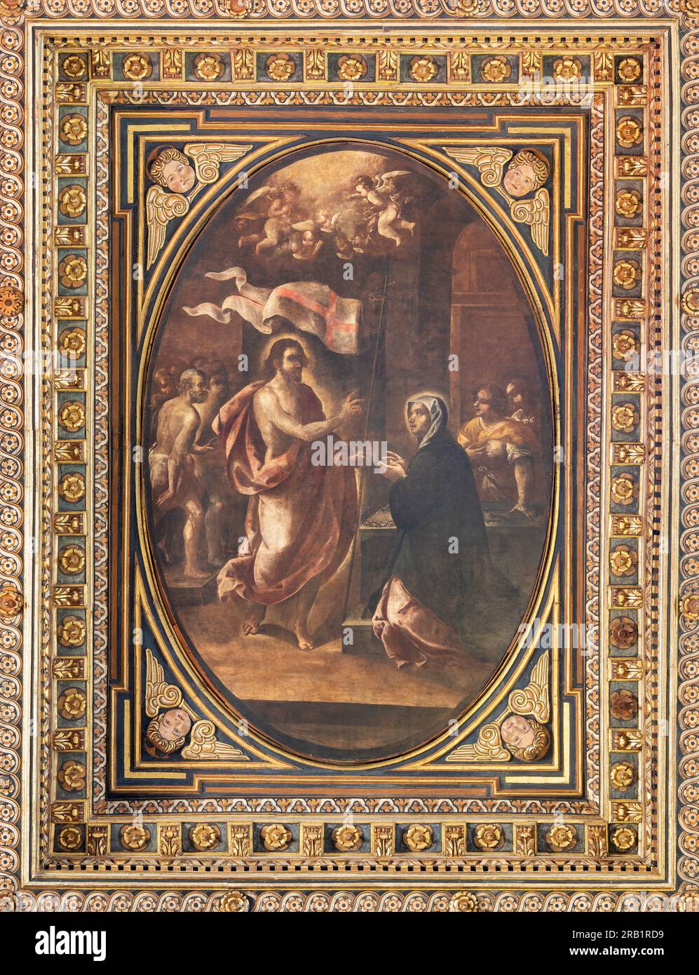 NEAPEL, ITALIEN - 21. APRIL 2023: Das Gemälde von Jesus erscheint seine Mutter Maria auf der Decke der Kathedrale von Giovanni Vincenzo da Forlì (1580 - 1625). Stockfoto