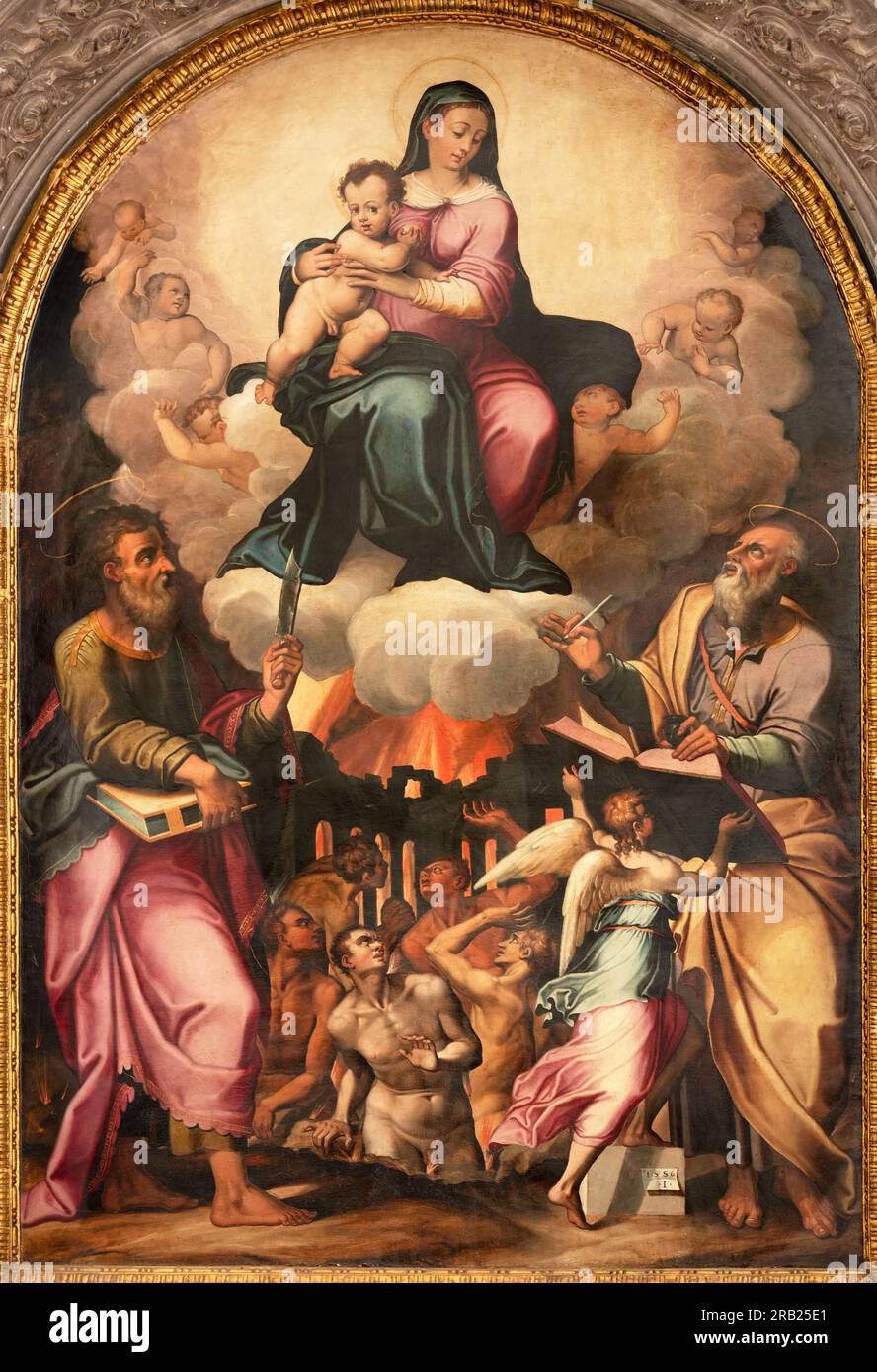 Neapel - das Gemälde von Madonna mit dem St. Bartholomew und St. Matthew, der Evangelist in der Kirche Chiesa di San Giovanni a Carbonara. Stockfoto