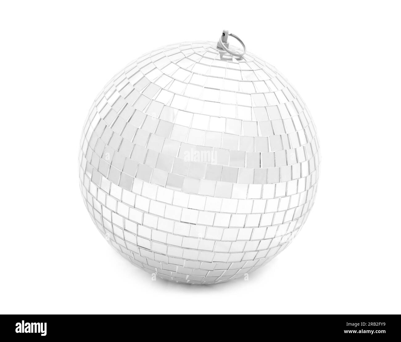 Eine glänzende Discokugel auf weißem Hintergrund Stockfoto