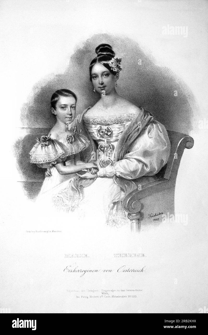 Maria Theresia und Maria Karolina, Erzherzoginnen Osterreichs 1835 von Josef Kriehuber Stockfoto