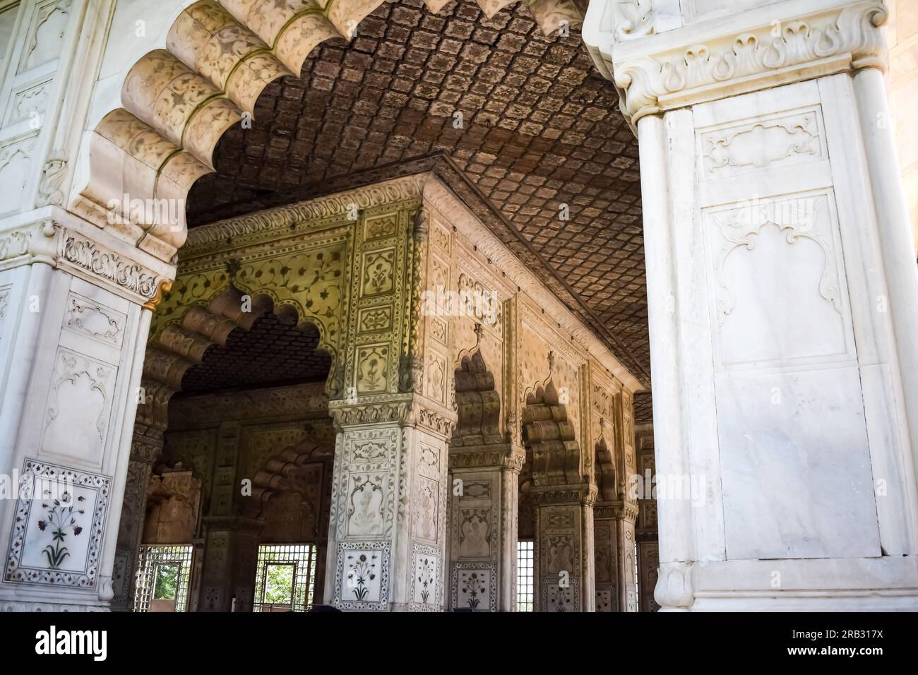 Architektonische Details von Lal Qila - Red Fort in Old Delhi, Indien, sehen Sie das Innere des Delhi Red Fort, die berühmten indischen Wahrzeichen Stockfoto