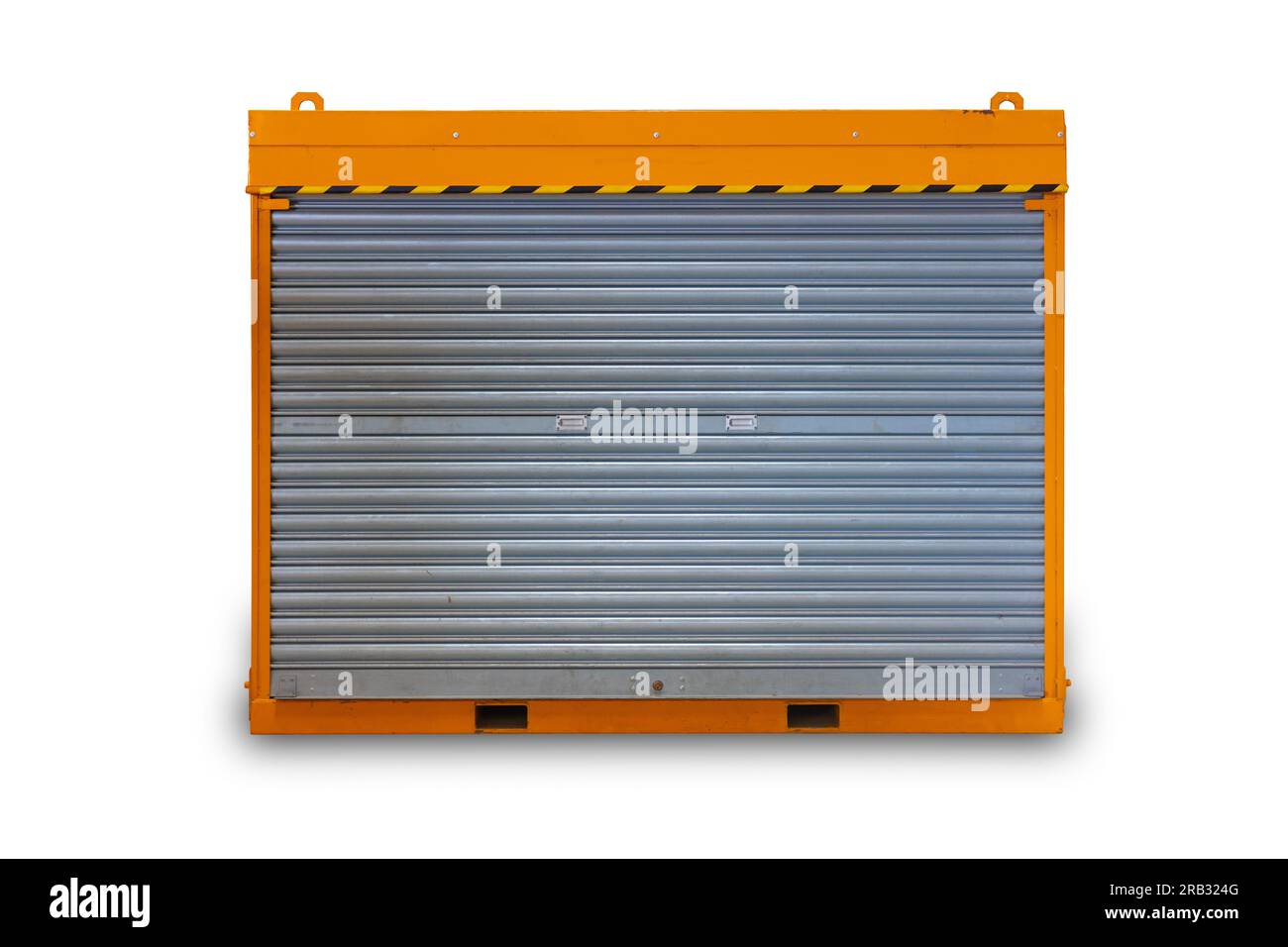 Industrieausrüstung Werkzeugschrank Aufbewahrungsfach Rollladentür isoliert auf weißem Hintergrund Stockfoto