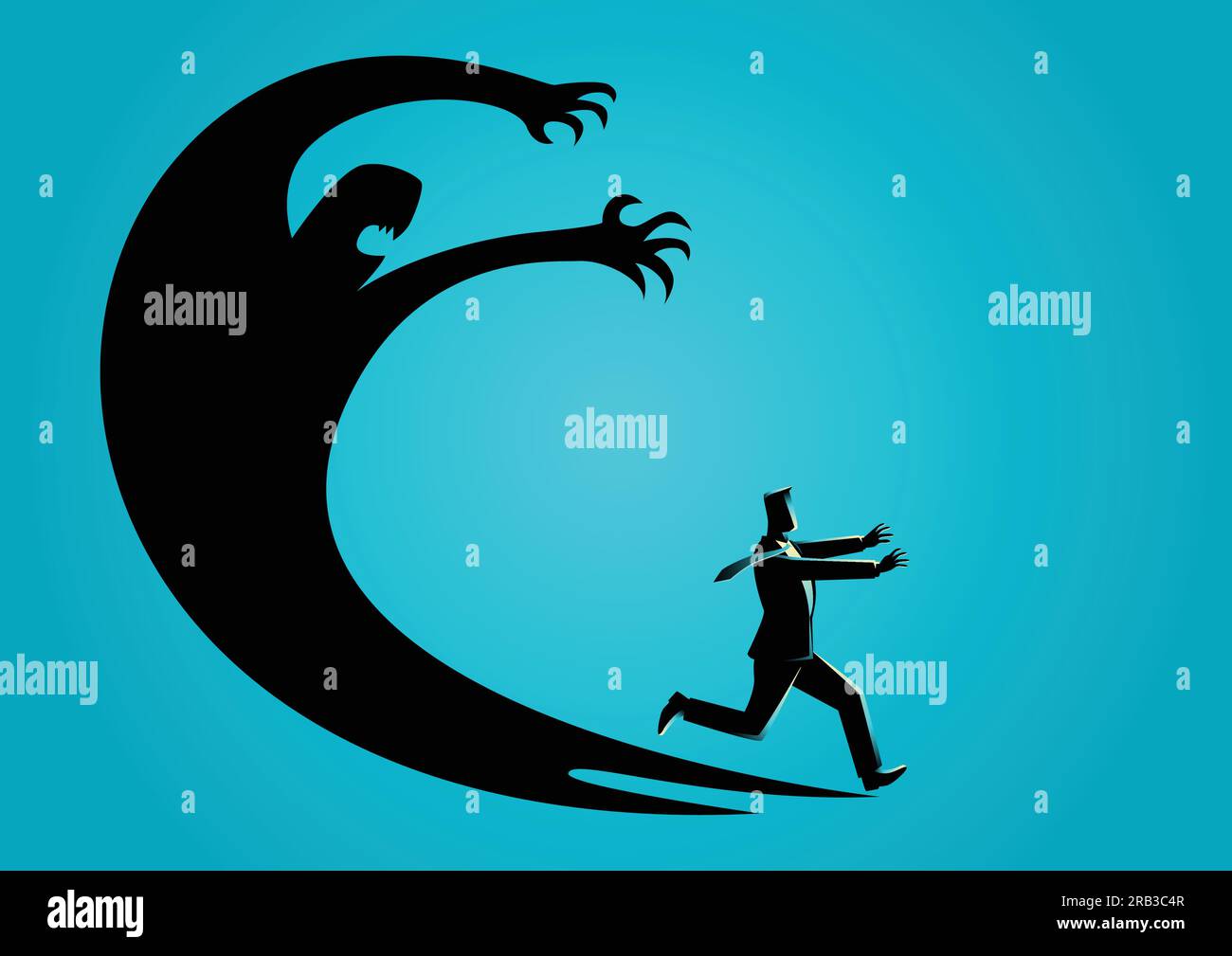 Geschäftskonzept Illustration eines Geschäftsmannes erschreckt mit seinem eigenen Schatten Stock Vektor