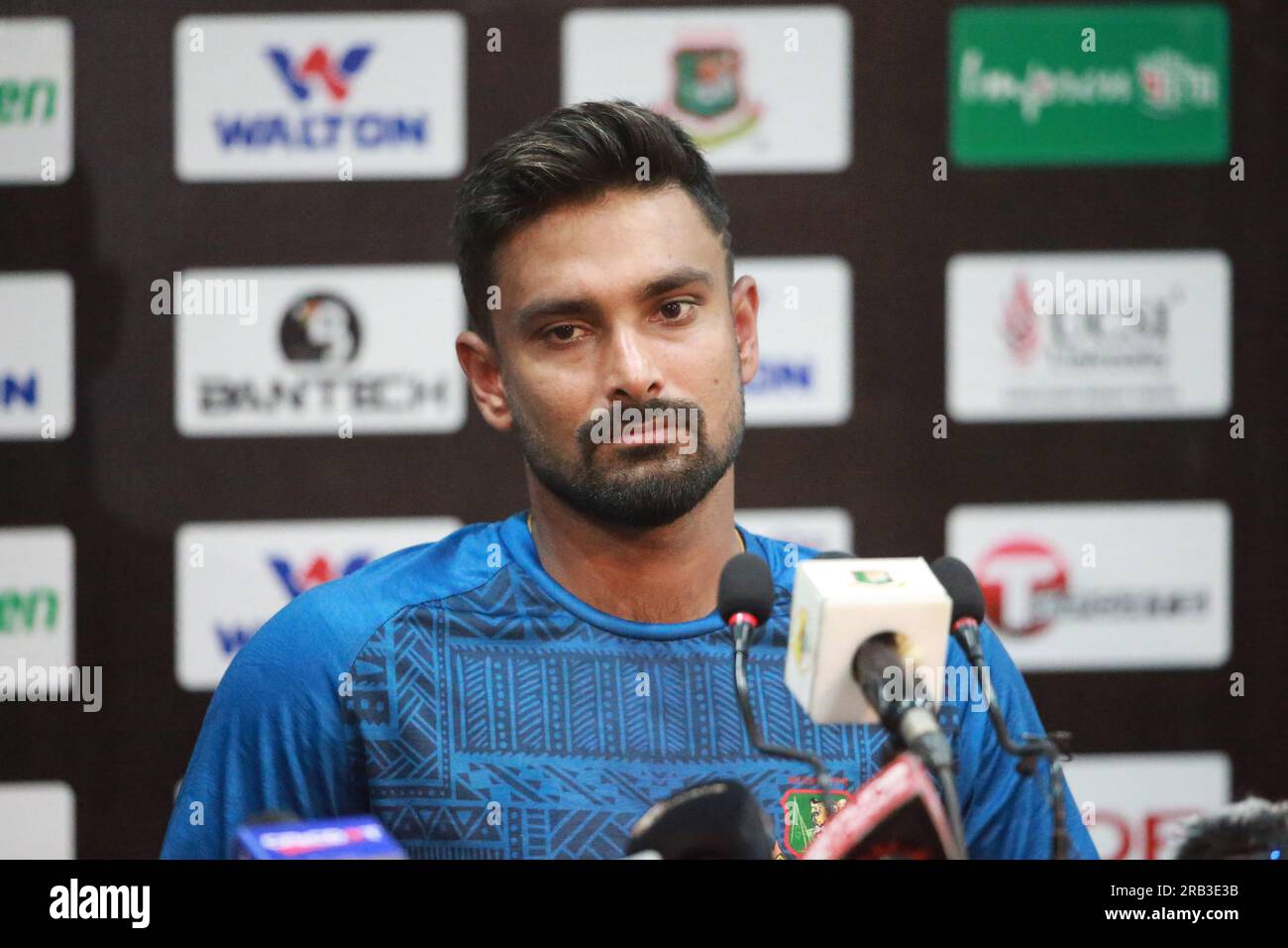 Litton das, nimmt an der Pressekonferenz vor dem Spiel Teil, als Kapitän für die ODI-Serie Bangladesch - Afghanistan, vor dem zweiten ODI-Spiel bei Zahur Ahmed Cho Stockfoto