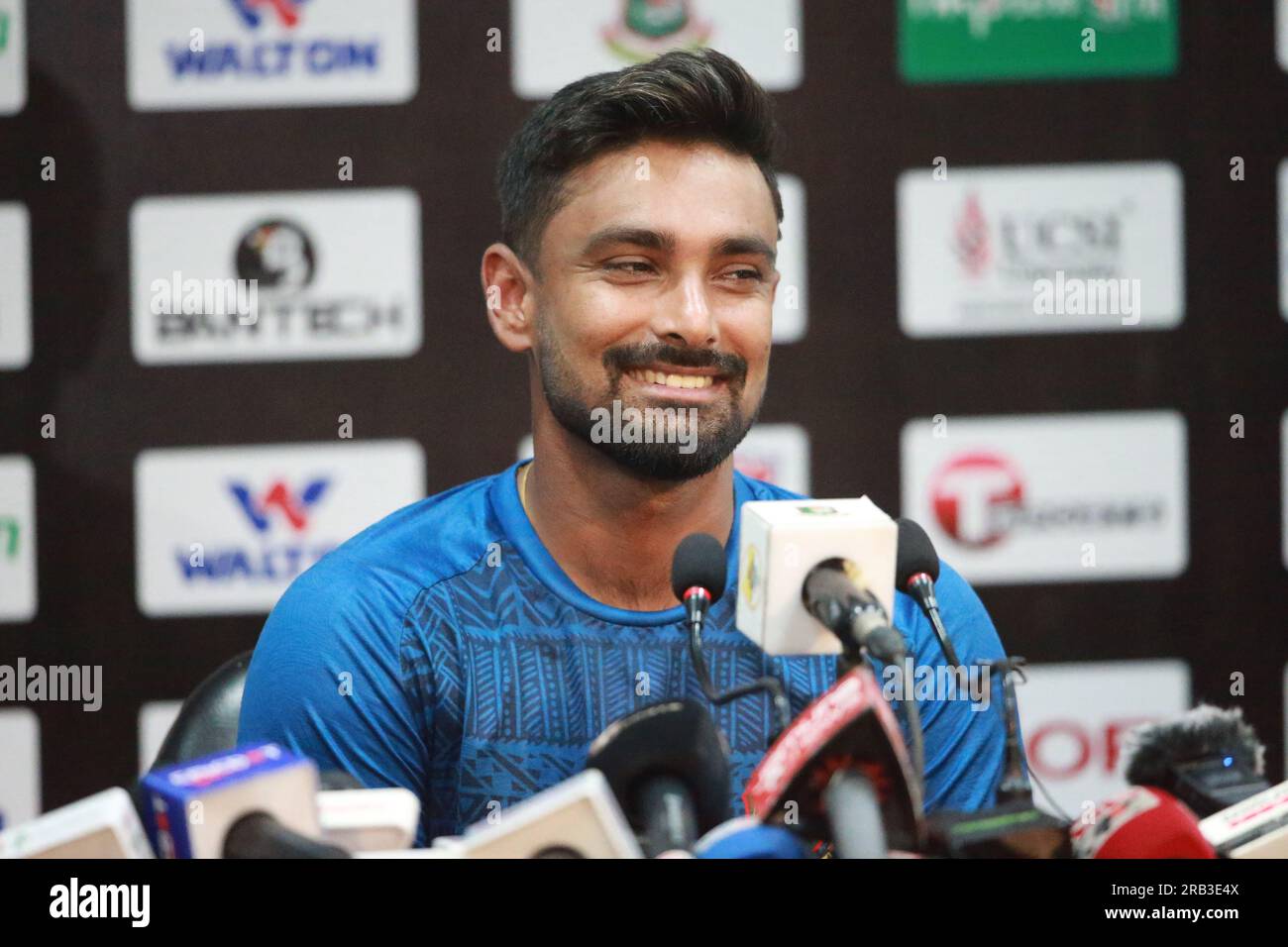 Litton das, nimmt an der Pressekonferenz vor dem Spiel Teil, als Kapitän für die ODI-Serie Bangladesch - Afghanistan, vor dem zweiten ODI-Spiel bei Zahur Ahmed Cho Stockfoto