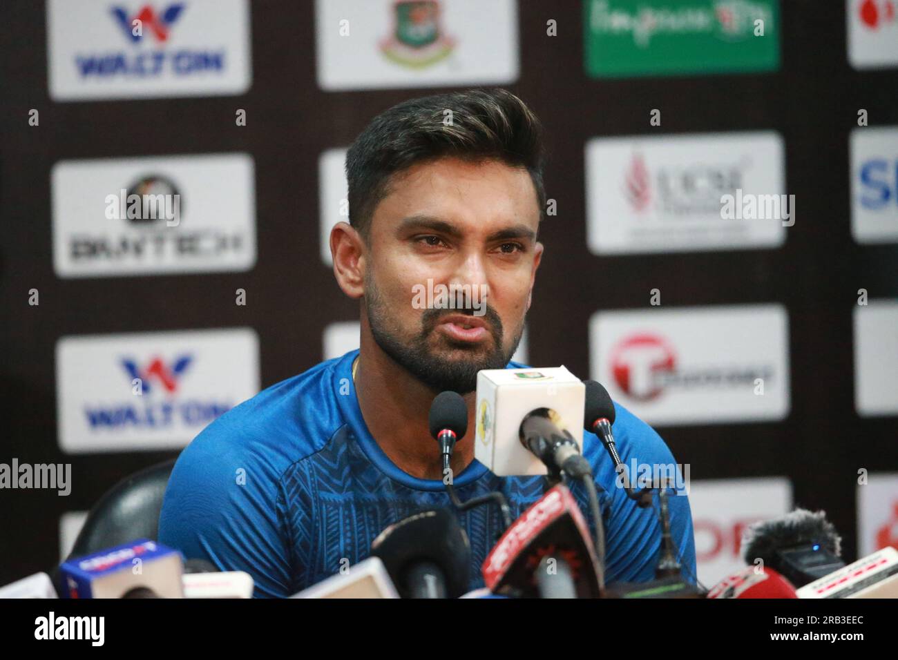 Litton das, nimmt an der Pressekonferenz vor dem Spiel Teil, als Kapitän für die ODI-Serie Bangladesch - Afghanistan, vor dem zweiten ODI-Spiel bei Zahur Ahmed Cho Stockfoto