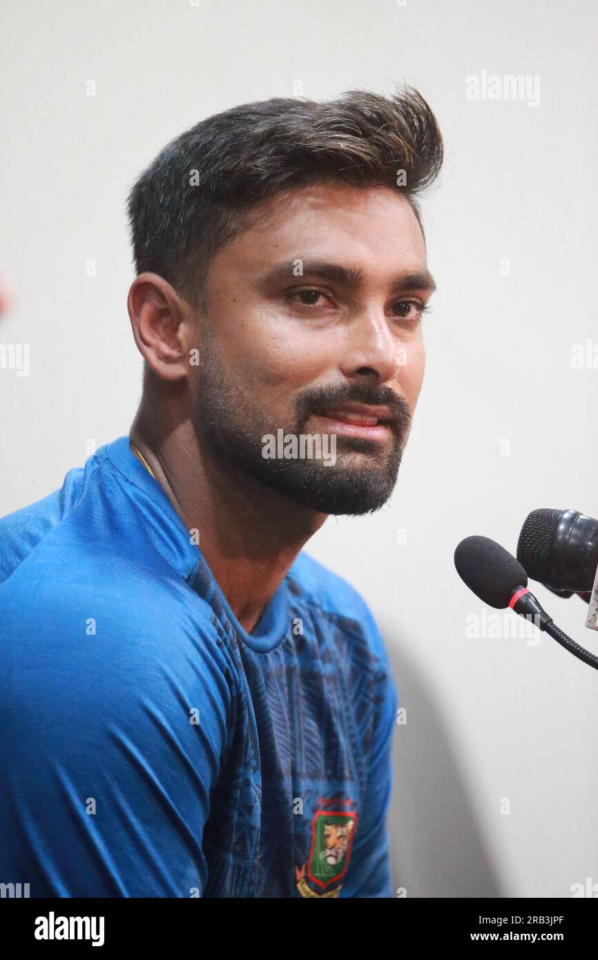 Litton das, nimmt an der Pressekonferenz vor dem Spiel Teil, als Kapitän für die ODI-Serie Bangladesch - Afghanistan, vor dem zweiten ODI-Spiel bei Zahur Ahmed Cho Stockfoto