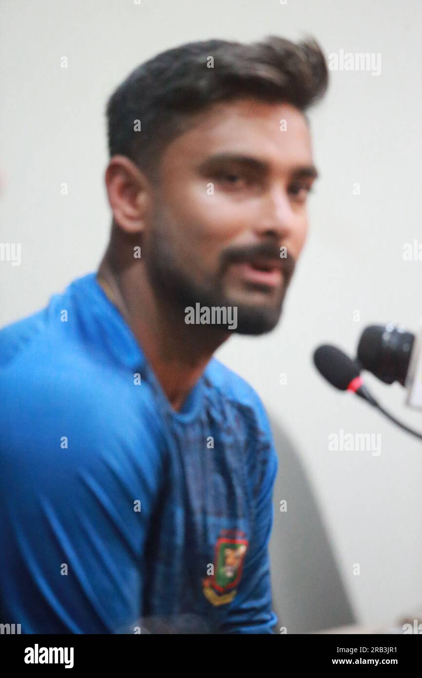 Litton das, nimmt an der Pressekonferenz vor dem Spiel Teil, als Kapitän für die ODI-Serie Bangladesch - Afghanistan, vor dem zweiten ODI-Spiel bei Zahur Ahmed Cho Stockfoto