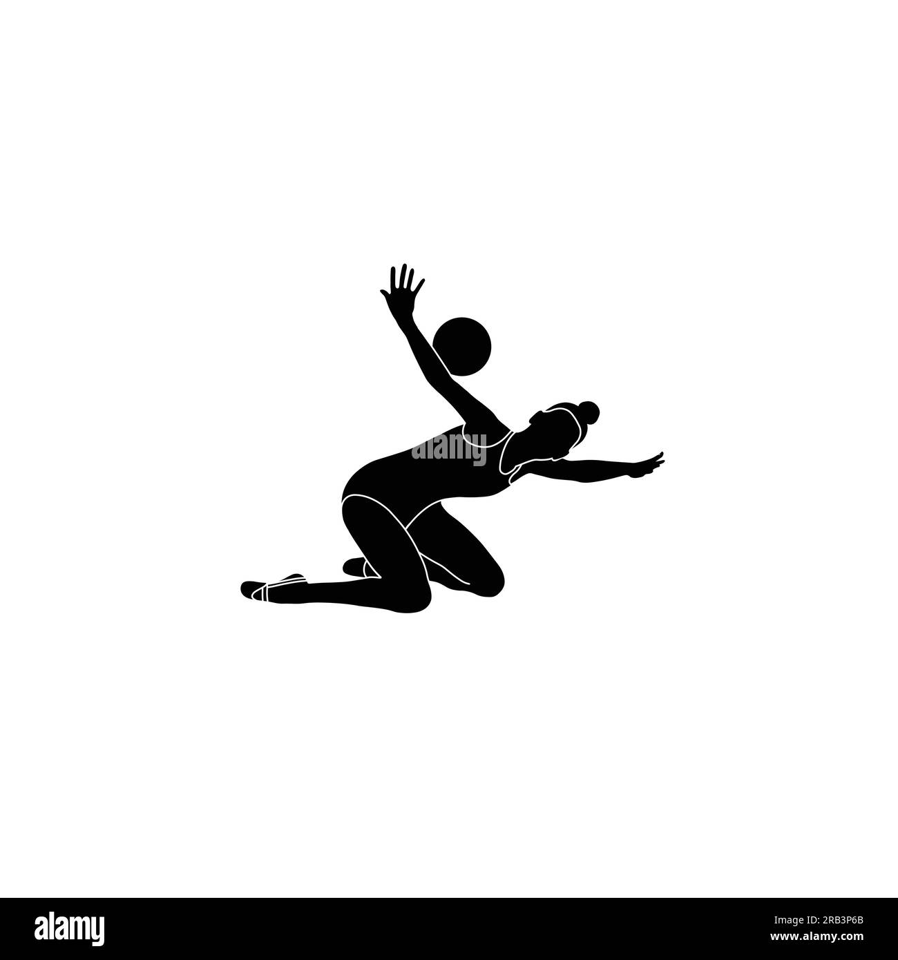 Ballrhythmische Gymnastik Flachsihouettenvektor. Rhythmic Gymnastics weibliche Sportlerin, schwarzes Symbol auf weißem Hintergrund. Stock Vektor