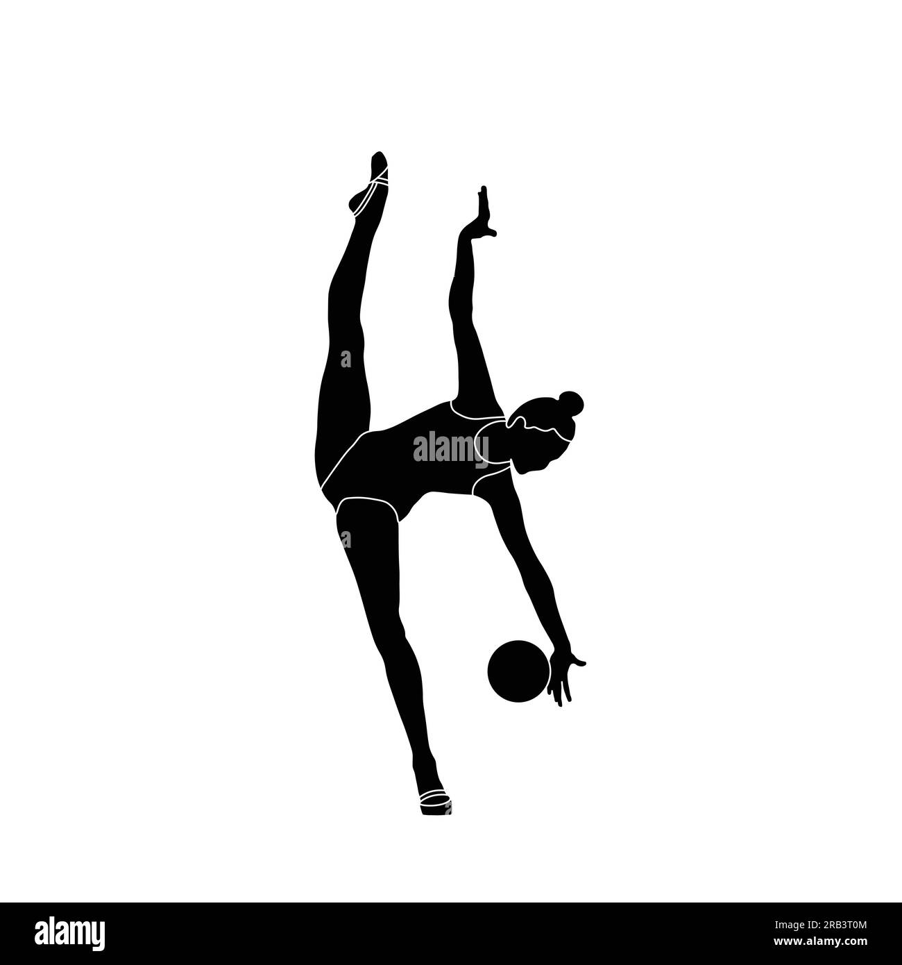 Ballrhythmische Gymnastik Flachsihouettenvektor. Rhythmic Gymnastics weibliche Sportlerin, schwarzes Symbol auf weißem Hintergrund. Stock Vektor