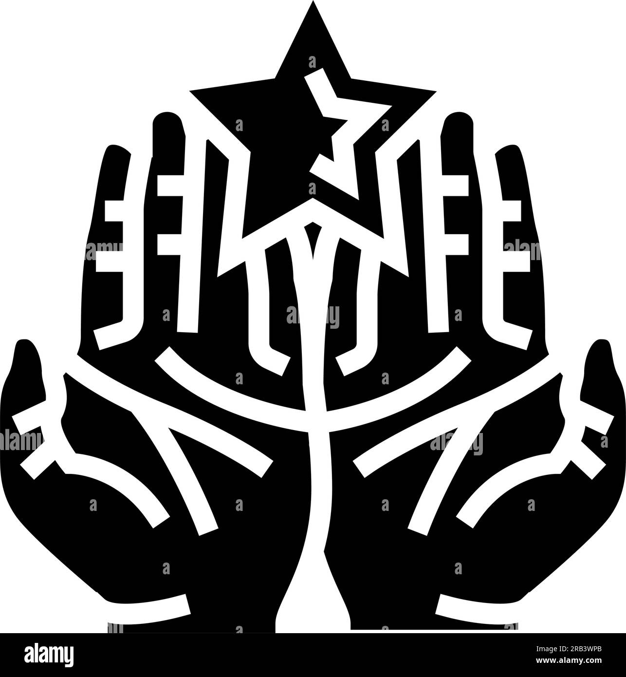 Vektordarstellung mit zwei Händen, die das Sternsymbol halten Stock Vektor