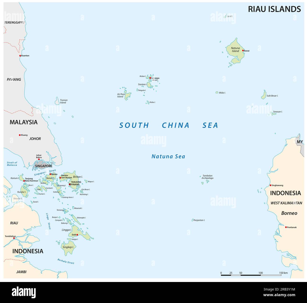 Vektorkarte des indonesischen Archipels Riau Stockfoto