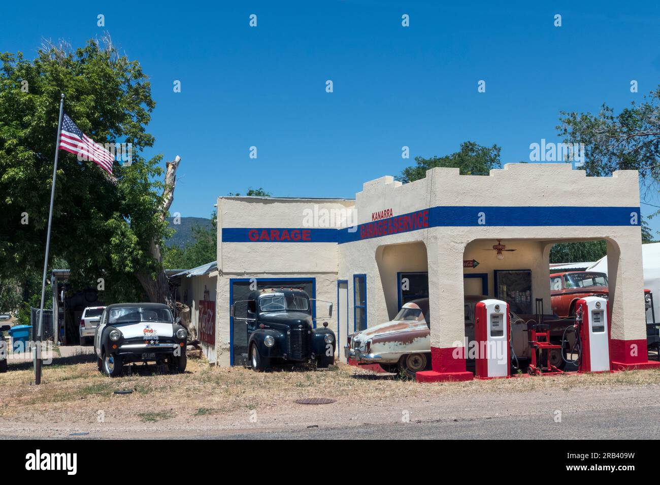 Alte Tankstelle in Kanarraville, Utah Stockfoto