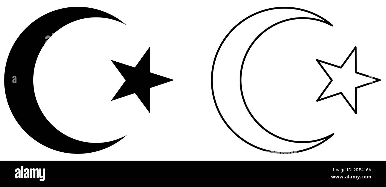 Islam-Stern und Halbmond im flachen und geraden Kunststil. Vektordarstellung isoliert auf weißem Hintergrund Stock Vektor