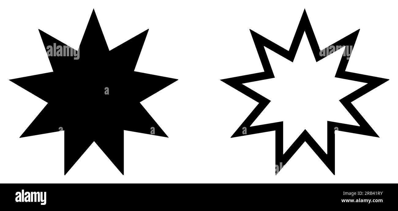 Eine Reihe von Bahai-Stars. Flacher Kunststil. Vektordarstellung isoliert auf weißem Hintergrund Stock Vektor