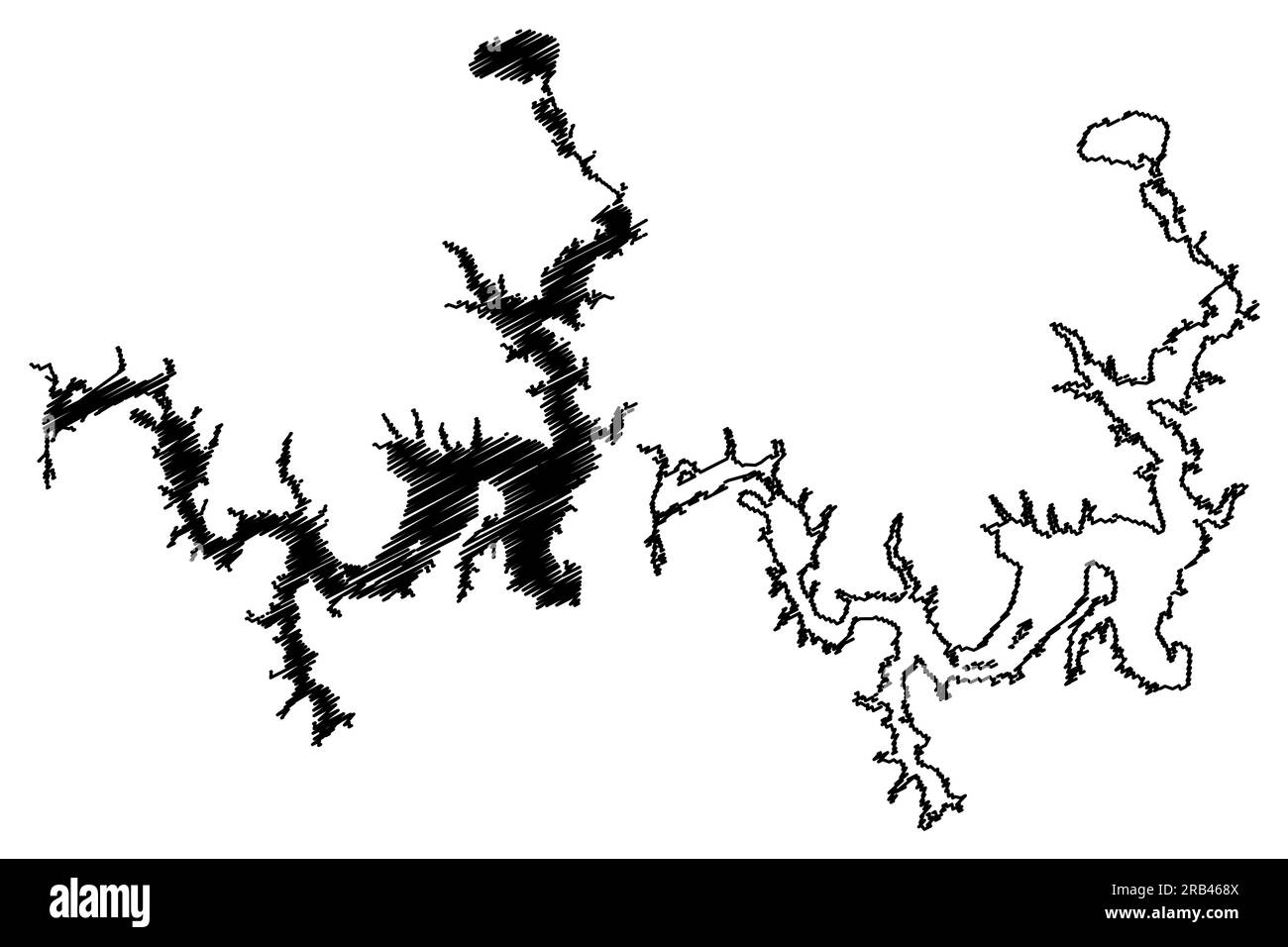 Lake Texoma Reservoir (Vereinigte Staaten von Amerika, Nordamerika, USA, Texas und Oklahoma) Kartenvektordarstellung, Scribble Sketch Denison Dam Karte Stock Vektor