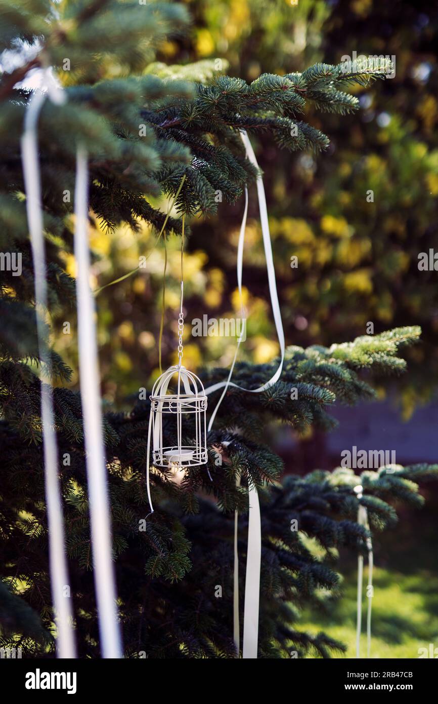 Tolle Dekoration mit einer Laterne auf einem Tannenbaum Stockfoto