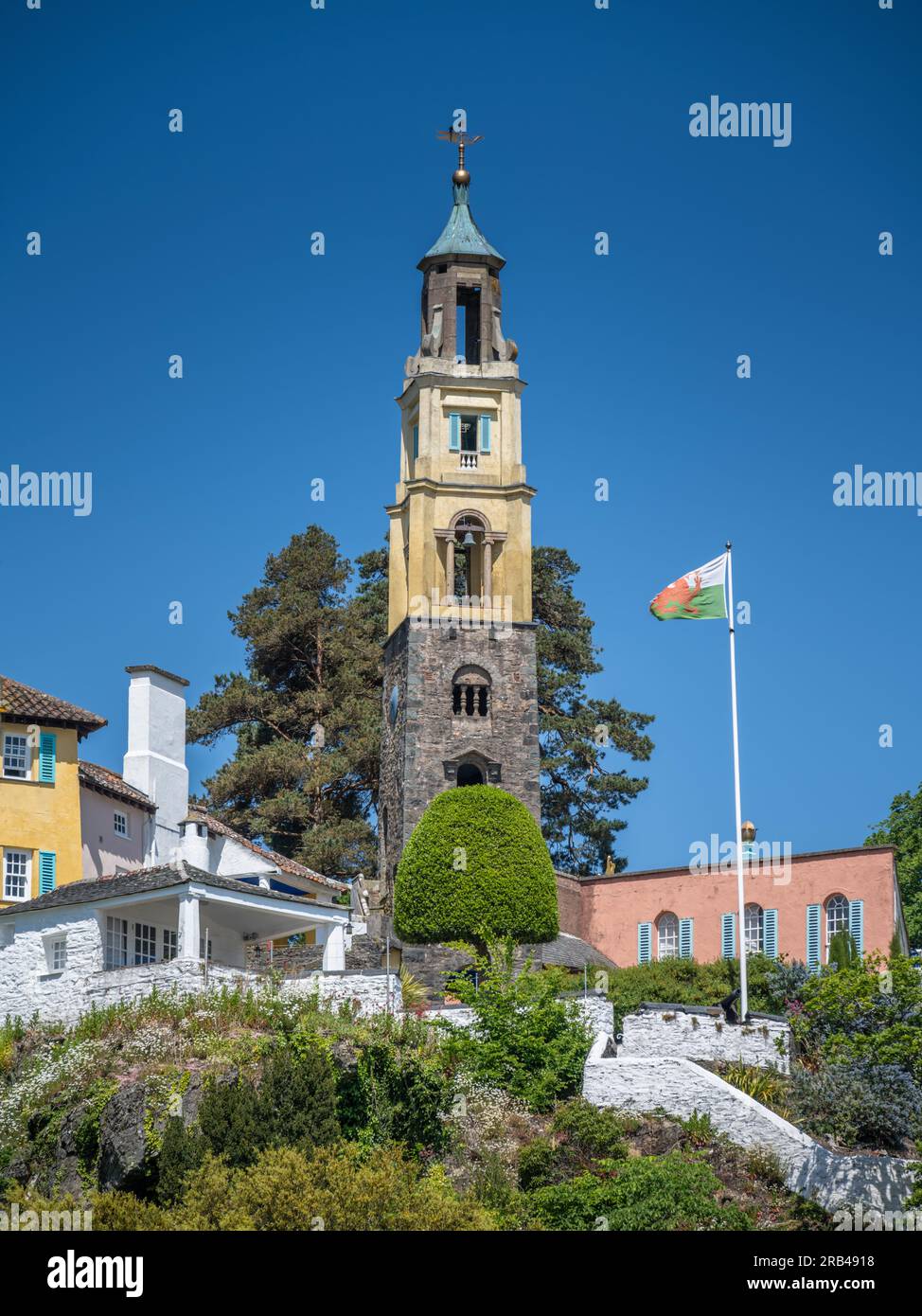 The Bell Tower, Portmeirion, North Wales, Großbritannien Stockfoto
