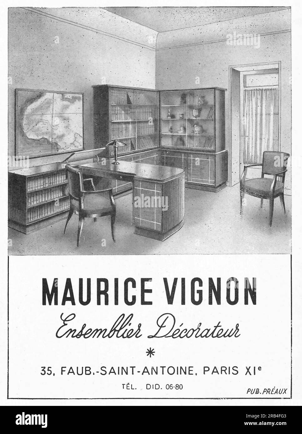 Maurice Vignon Ensemblier Décorateur-Werbung in einer französischen Zeitschrift 1950 Stockfoto
