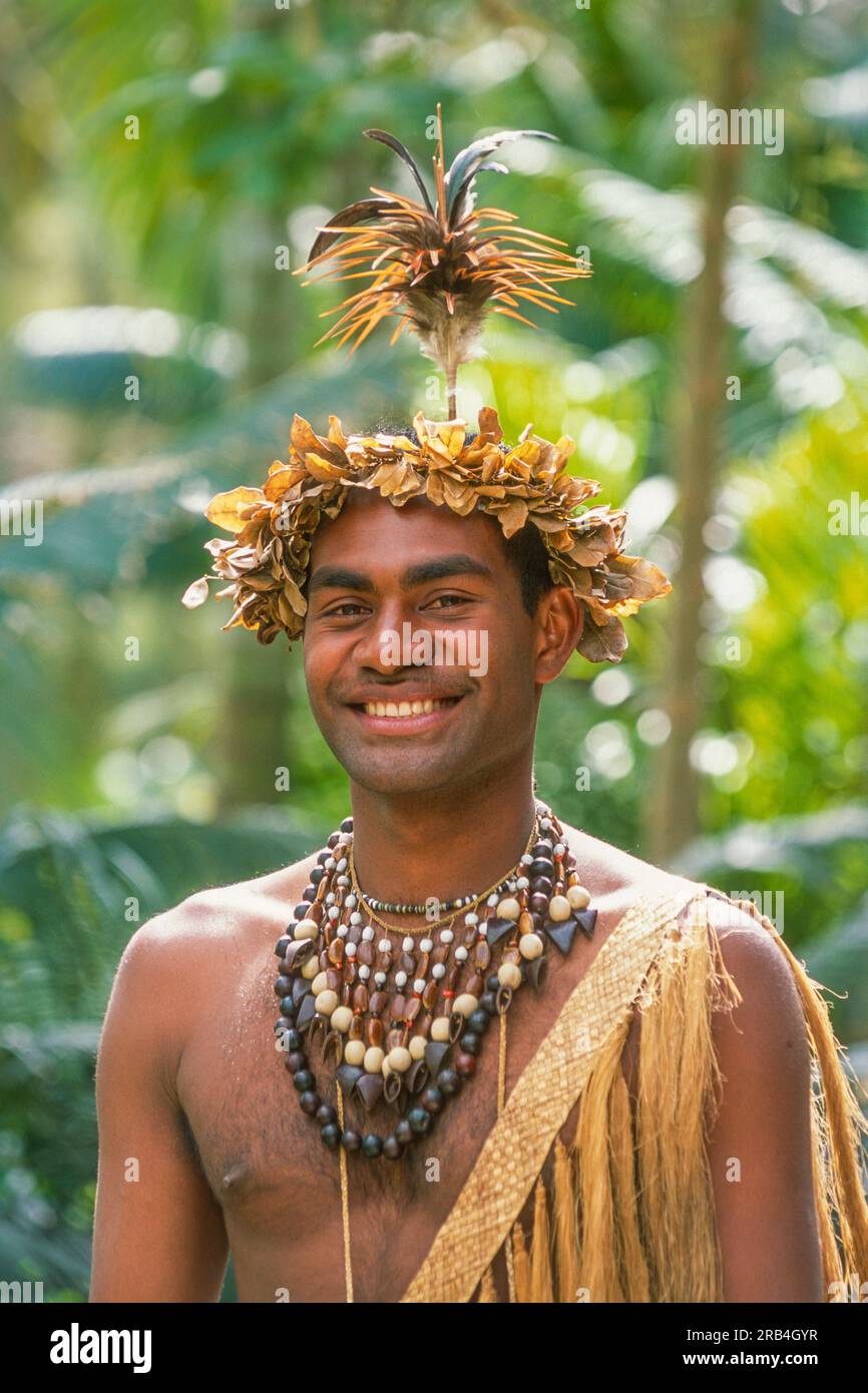 Mann in Nationalkostüm, Tanna Island, Vanuatu, Melanesien Stockfoto