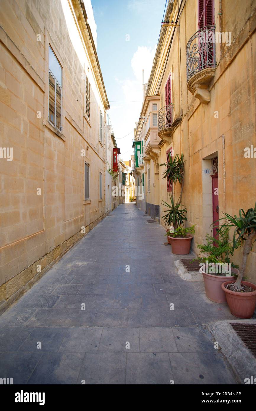 Charakteristische Allee von IR-Rabat, Gozo, Malta, Superweitwinkel Stockfoto