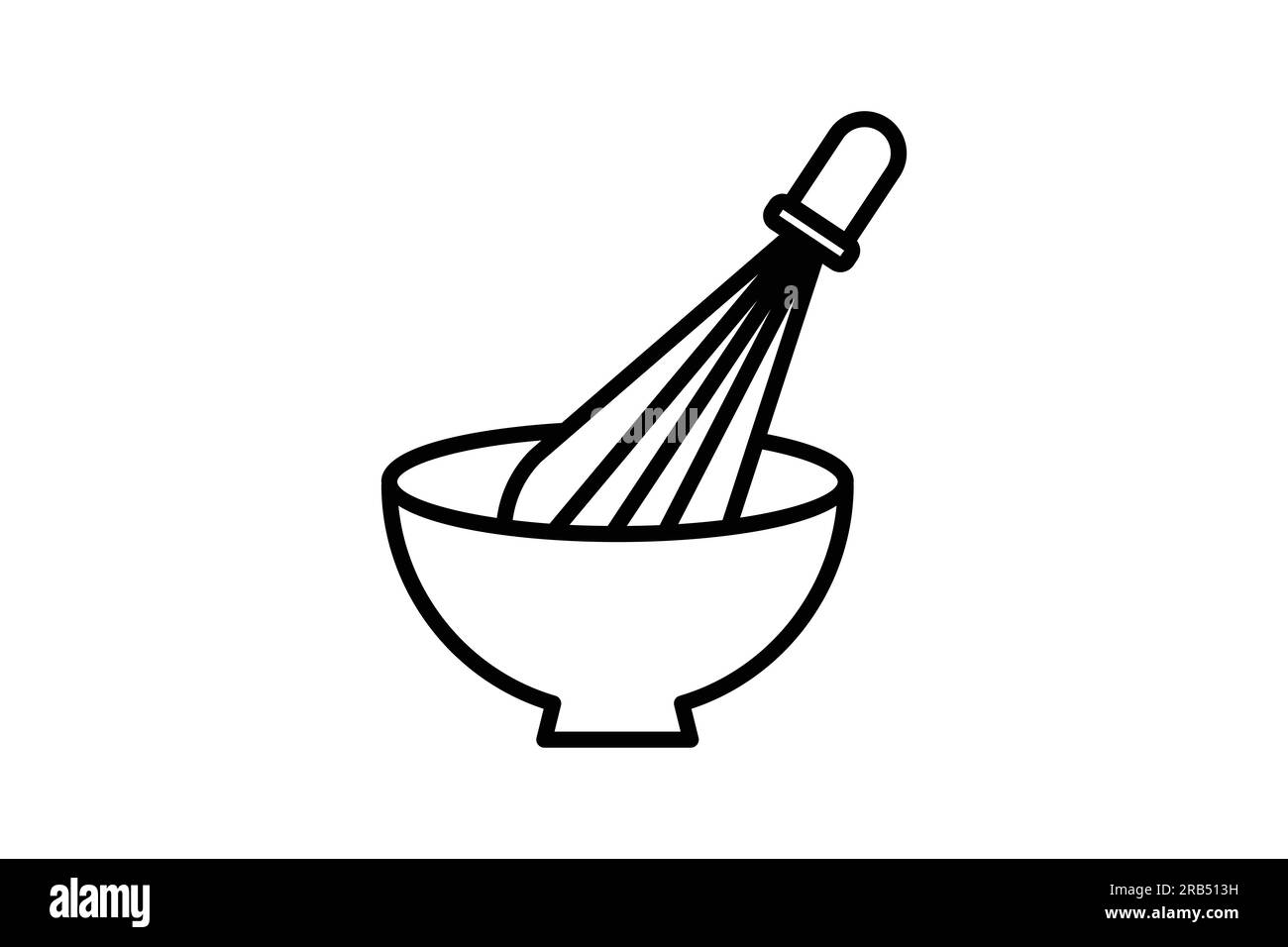 Symbol für Mischschüssel mit Schneebesen. Symbol für das Element „Bäckerei“, „Koch“, „Küche“. Liniendesign. Einfache Vektorkonstruktion editierbar Stock Vektor