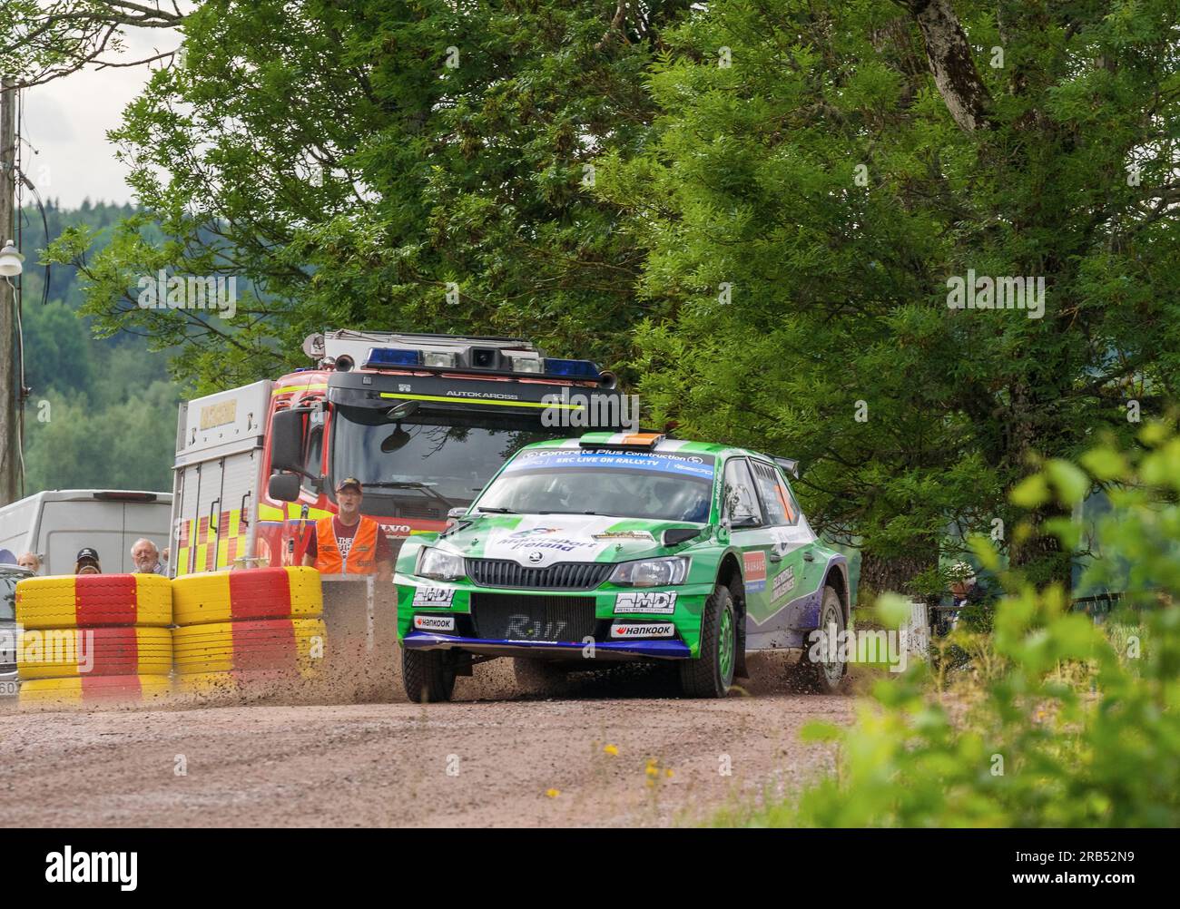 Karlstad, Schweden, 7. Juli 2023 ERC Bauhaus Royal Rally of Scandinavia Patrick O'BRIEN (IRL) mit Mitfahrer Stephen O'BRIEN (IRL), ?KODA Fabia, MOTORSPORT IRELAND RALLY ACADEMY, RC2 Rally2, ERC1 Kredit: PEO Mšller/Alamy Live News Stockfoto