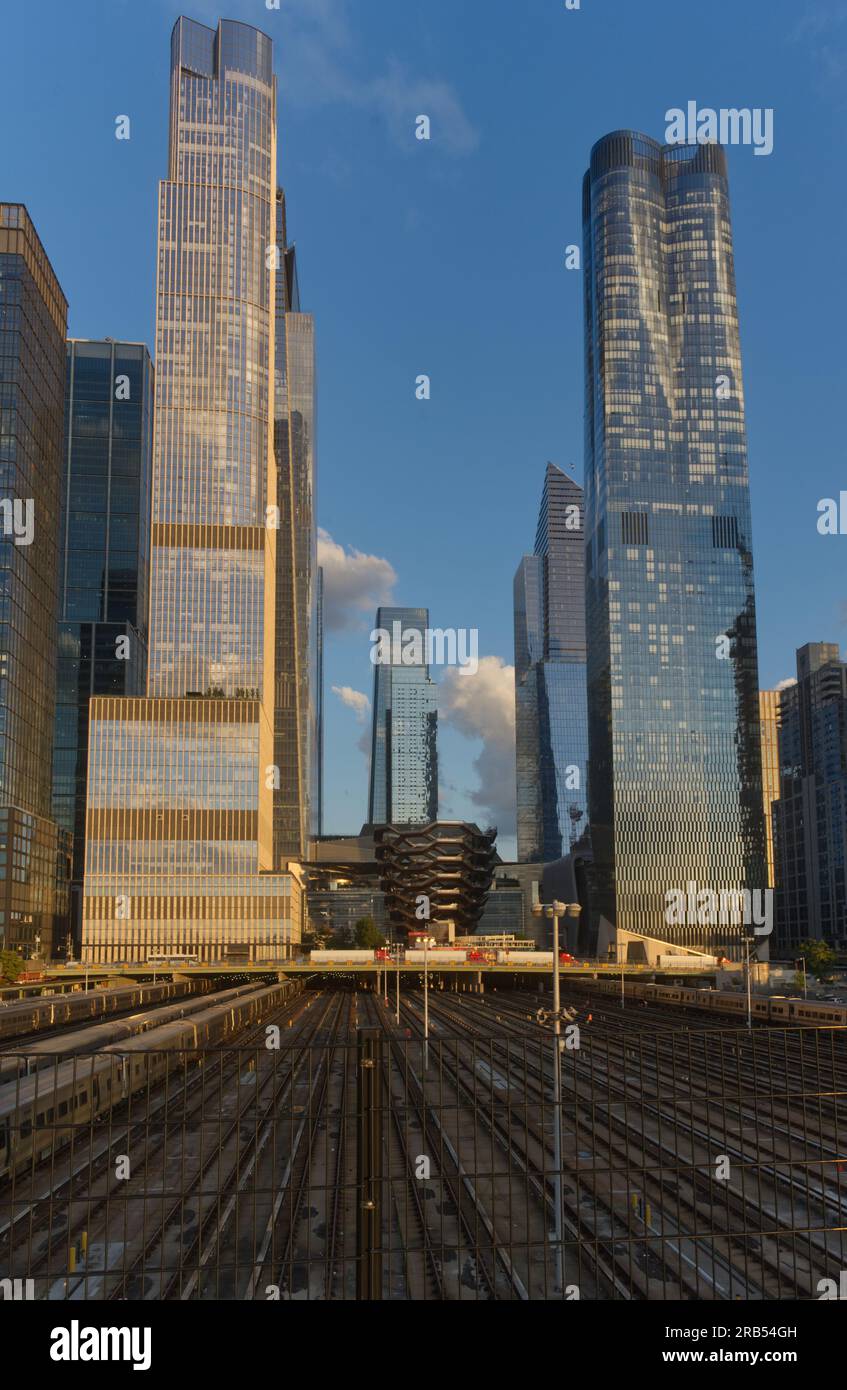 Hudson Yards, Blick von MTA Rail Yards Stockfoto