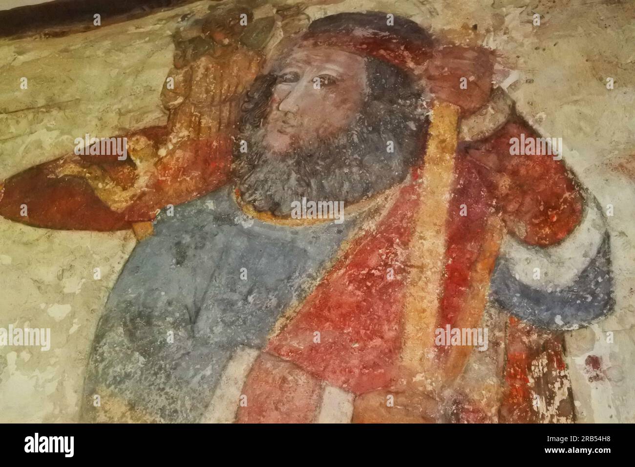 Seltene Wandmalereien vor der Reformation an den Innenwänden der Breage Parish Church, Cornwall, Großbritannien - John Gollop Stockfoto