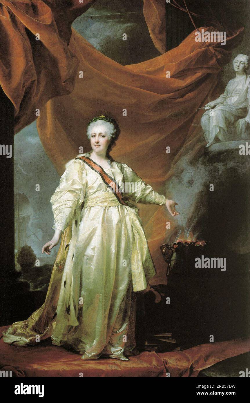 Portrait von Katharina II. Als Gesetzgeber im Tempel der Göttin der Gerechtigkeit 1782 von Dmitry Levitzky Stockfoto