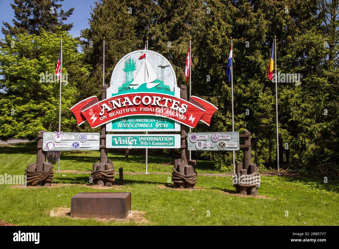 Anacortes WA USA 12. Mai 2023: Willkommen bei Anacortes-Zeichen Stockfoto