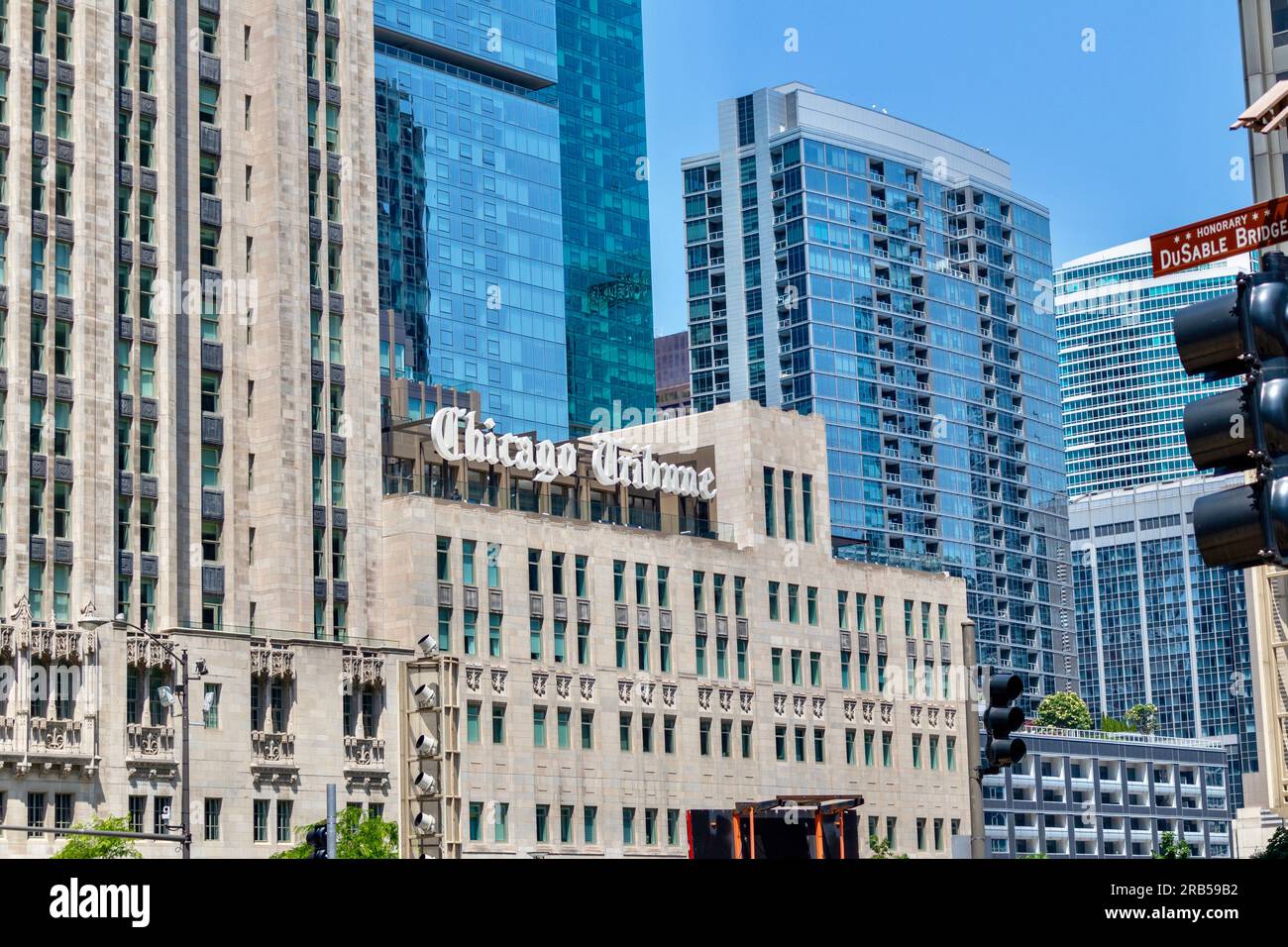 Gebäude der Chicago Tribune im Stadtzentrum von Chicago Illinois, USA Stockfoto