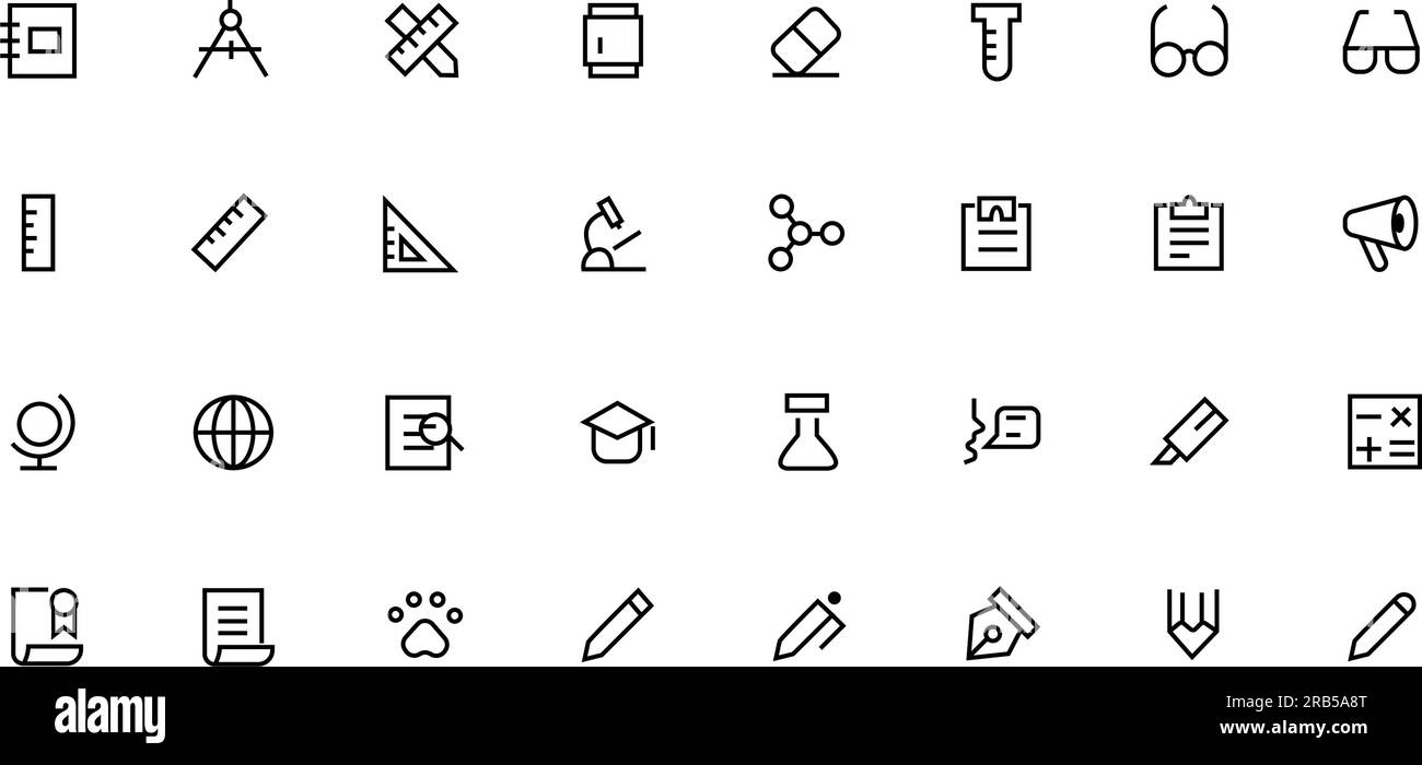 Symbolsatz für Schule und Bildung. Symbolsammlung der Modellstruktur. Bearbeitbare Kontur. Stock Vektor