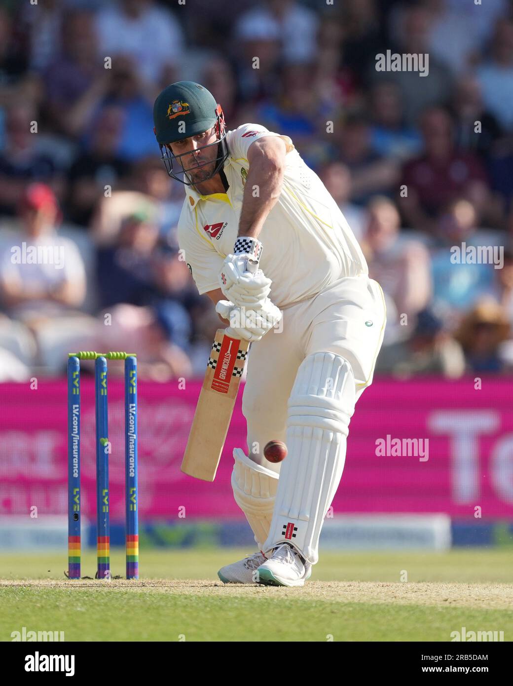 Australiens Travis Head im Schlagkampf am zweiten Tag des dritten Ashes-Testspiels in Headingley, Leeds. Bilddatum: Freitag, 7. Juli 2023. Stockfoto