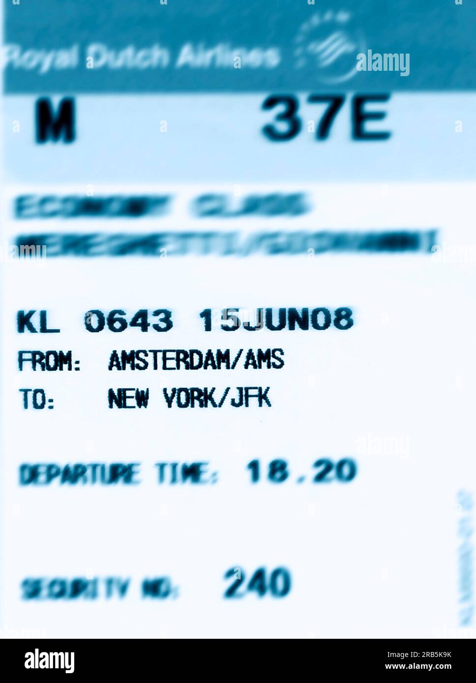 Bordkarte. Klm. Fliegen Sie von Amsterdam nach New York Stockfoto