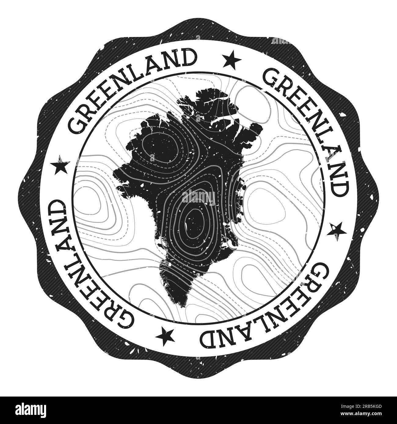 Grönland-Außenstempel. Runder Aufkleber mit Landkarte mit topographischen Isolinien. Vektorabbildung. Stock Vektor